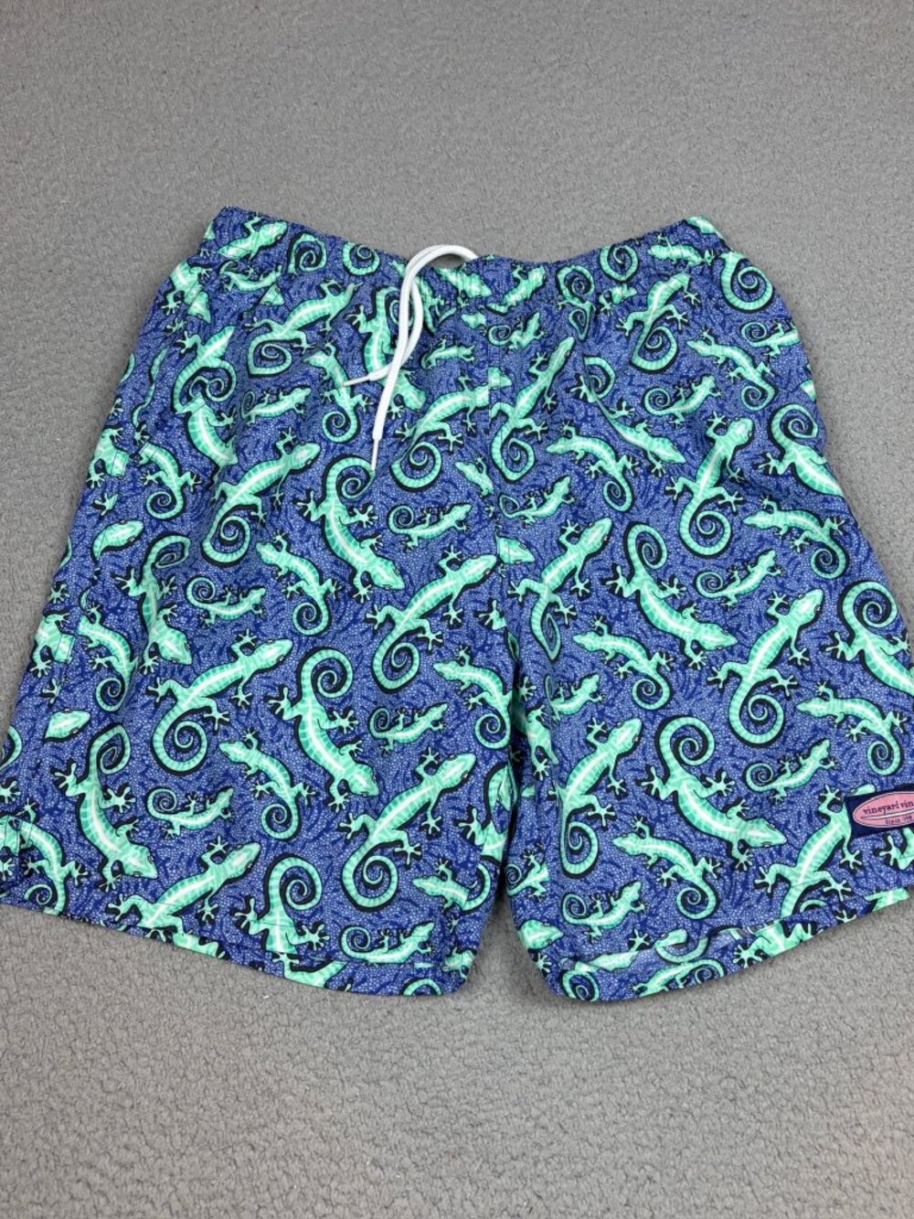 Vineyard Vines Swim Shorts Men Small Blue Lizard Print Lined Swim Beach